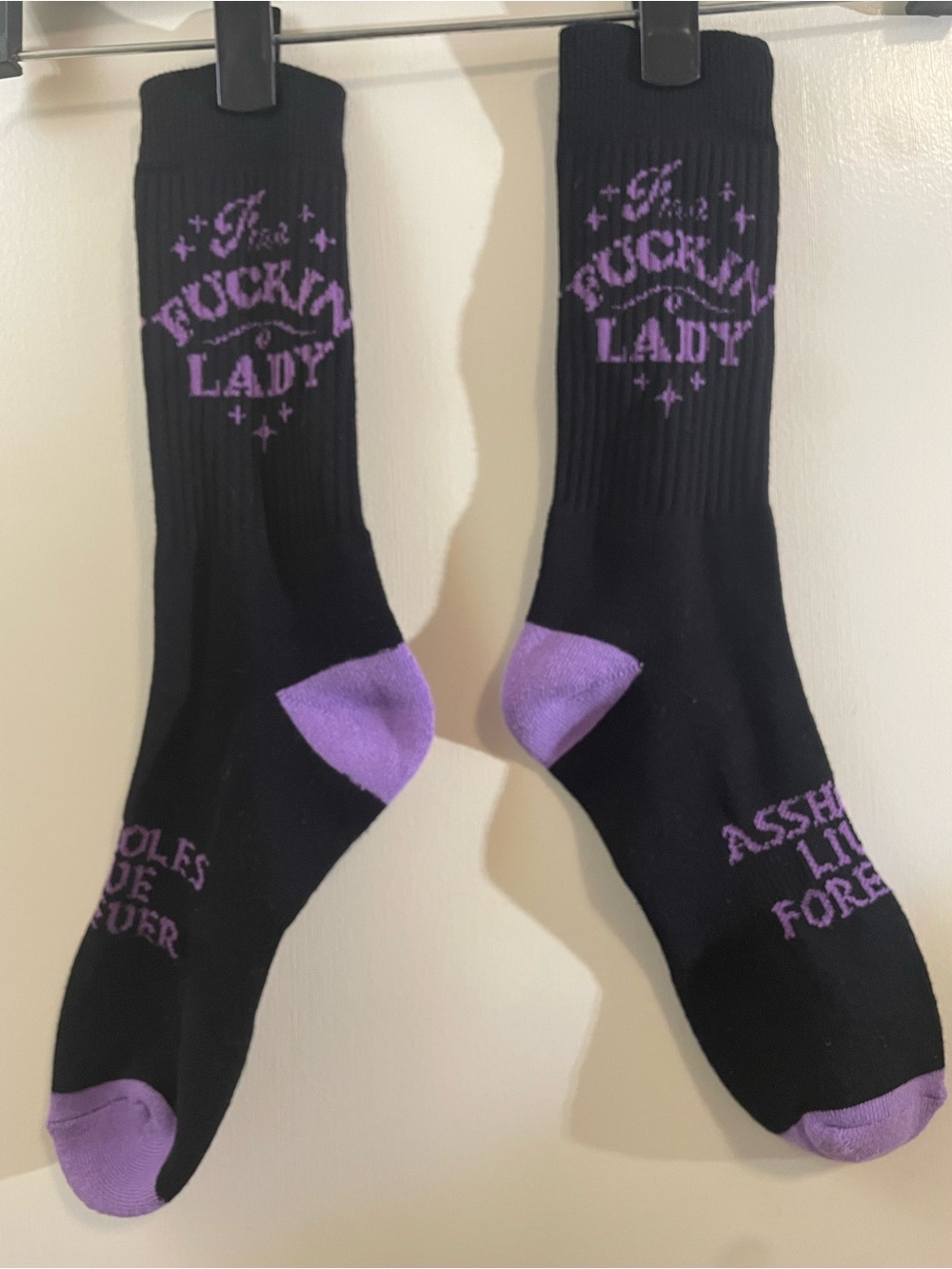 Black & Purple 'Badass Lady' Crew Socks